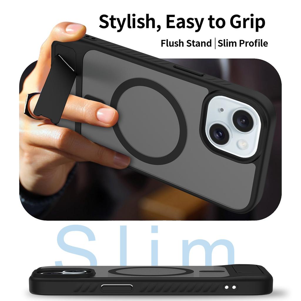 Matte Military Grade Shockproof Stand Phone Case for Magsafe Mag Safe Iphone 16 E 15 Pro Max 14 Plus 13 12 14Pro 16Pro 15Pro Phone Cover with Stand