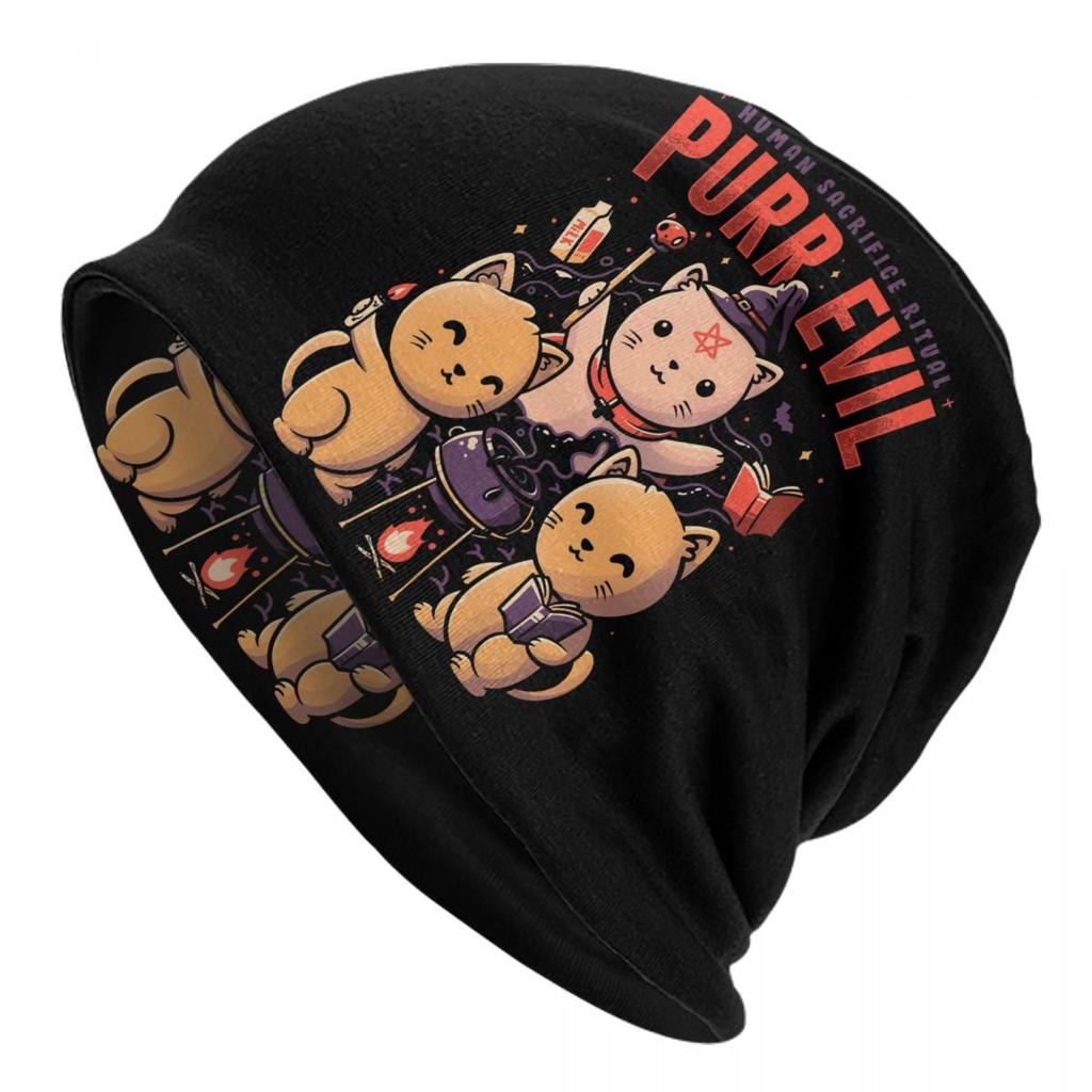 Nekomancer Cat Skullies Beanies Caps For Unisex Women Unisex Cool Winter Warm Knitted Hat Adult Satanic Gothic Witch Bonnet Hats