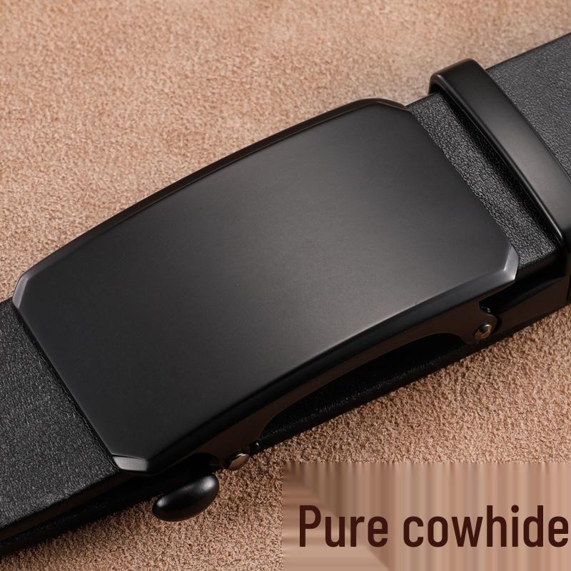 Men's Leather Automatic Buckle Belt: Holeless, Adjustable, Top Layer Cowhide for Business Casual Wear.