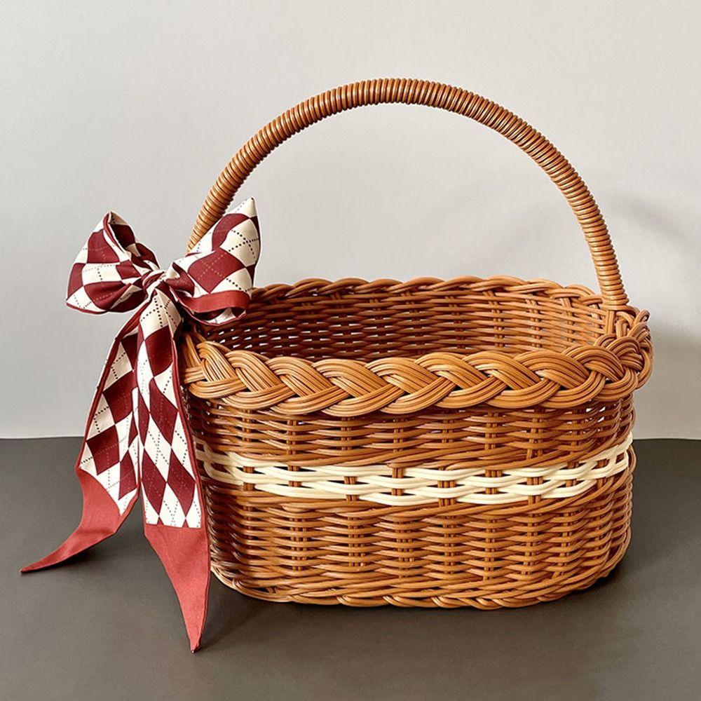 Willow Rattan Flower Basket Sturdy Storage with Handle Vegetable Storage Basket Handmade with Taurus Flower Arrangement Basket