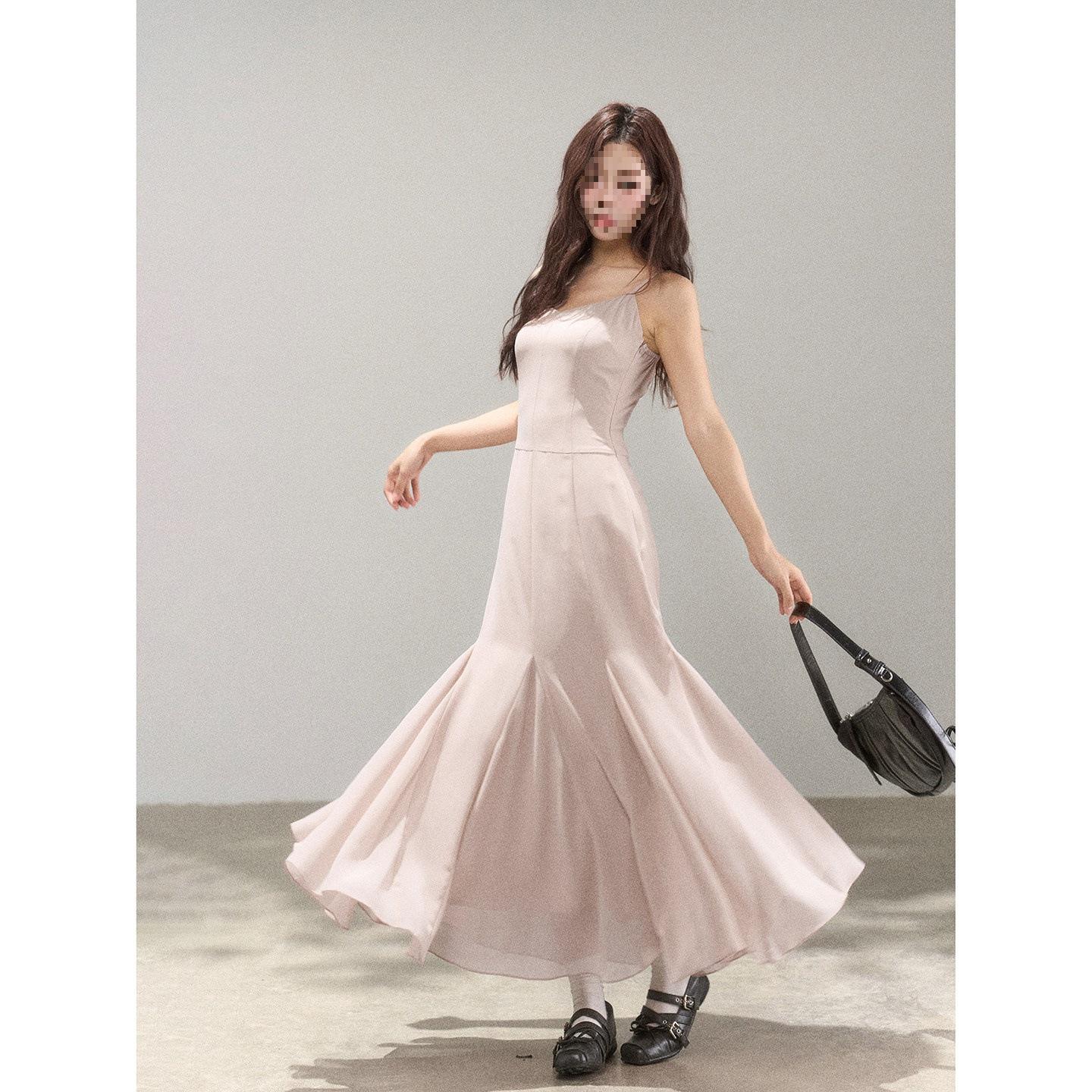 Women’s French Strap Sleeveless Long Dress: Elegant & Fashionable, Waist-Cinched, Autumn 2025 Style, Wild Berry Small темно-розовый