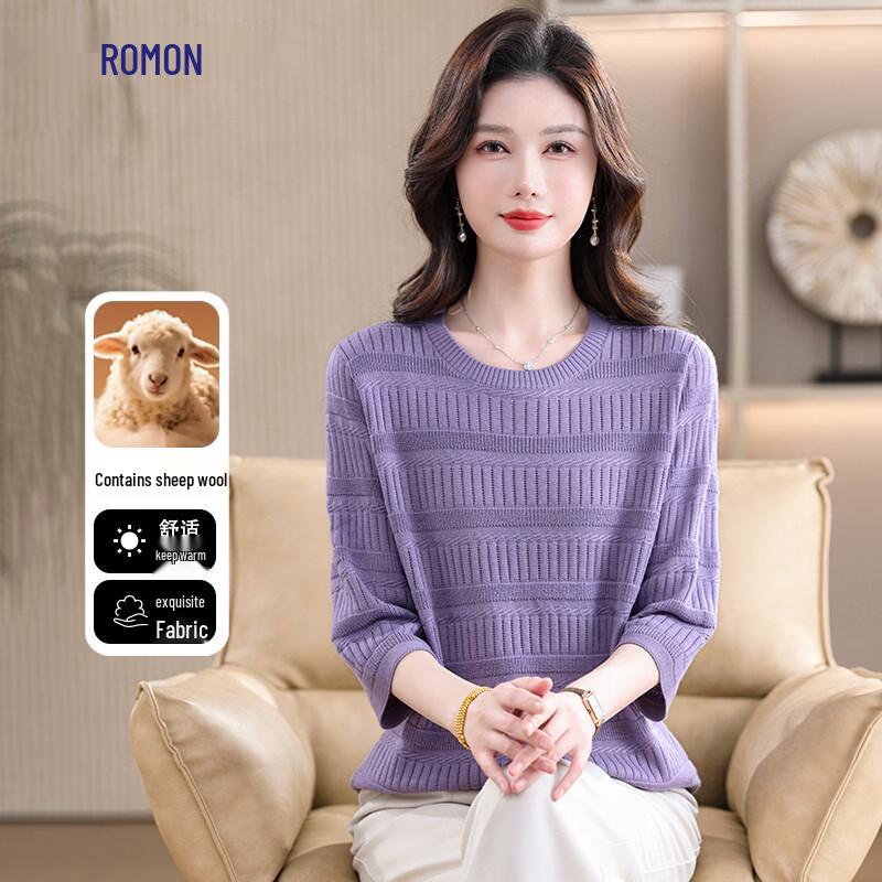 Luomeng Women s Wool Blend Striped Round Neck Knit Top XL