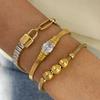 Vintage 18K Gold Plated Flat Snake Chain CZ Zircon Bracelet for Women Waterproof Ballpoint Lock-shape Link Chain Bracelets Gifts