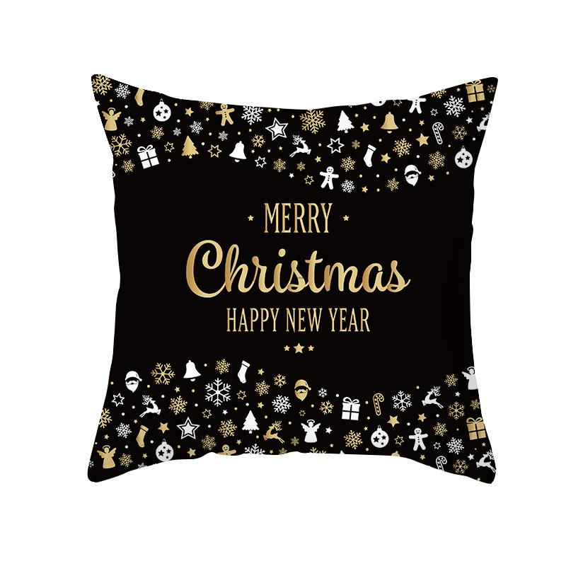 Christmas Pillow Case Black Gold Series Wish Peach Skin Printed Home Pillow Sofa Cushion