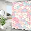 Hexagon Plaid Shower Curtain, Pastel Colors, Machine Washable Polyester with Hooks, Modern Bath Decor