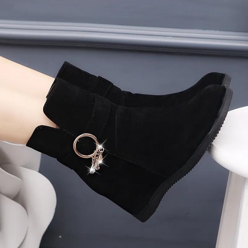 

Женские флисовые зимние ботинки на плоской подошве, теплые хлопковые зимние ботинки средней длины, зимняя обувь, теплая обувь 35 чёрный