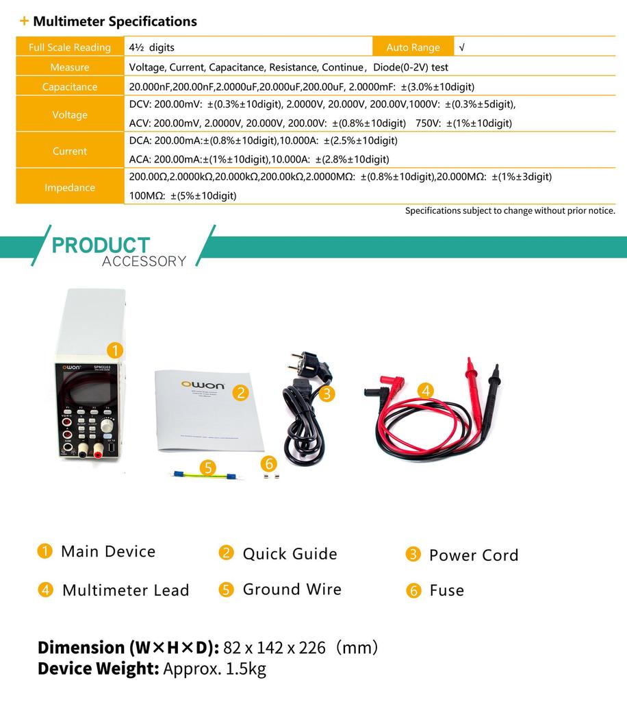 OWON Lili Pu SPM Series Programmable DC Power Supply & 4.5-Digit Multimeter (Models: 3051, 3103, 6103)