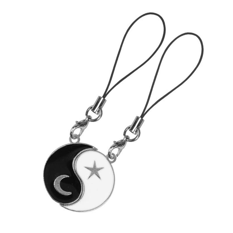 Black White Star Moon Keychain Pair Friendship Key Chain Pendant Couple Phone Charm Decoration for Key Bag Backpack