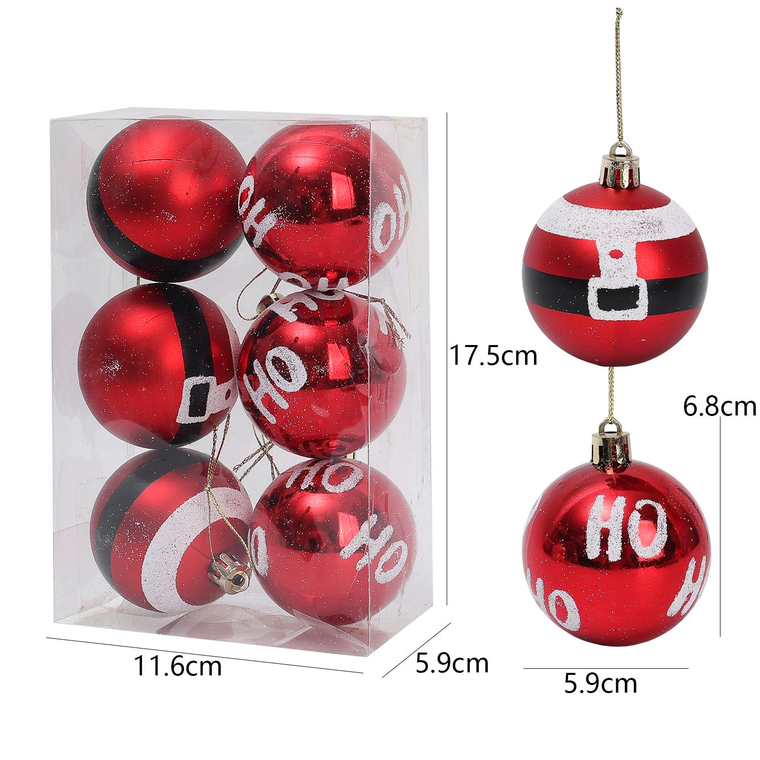 

6/12pcs Christmas Balls DIY Charm Xmas Tree Hanging Ornaments Festive Party Supplies Red Snow Letterrs Home Party Pendants 6pcs(1 box)