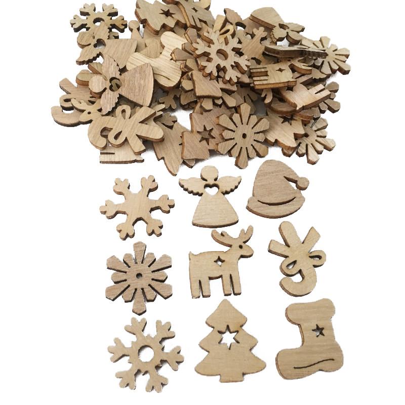 50pcs Wooden Xmas Tree Hanging Ornament 2025 Christmas Party Decorations For Home 2025 New Year Santa Claus Snowman Gift Decor