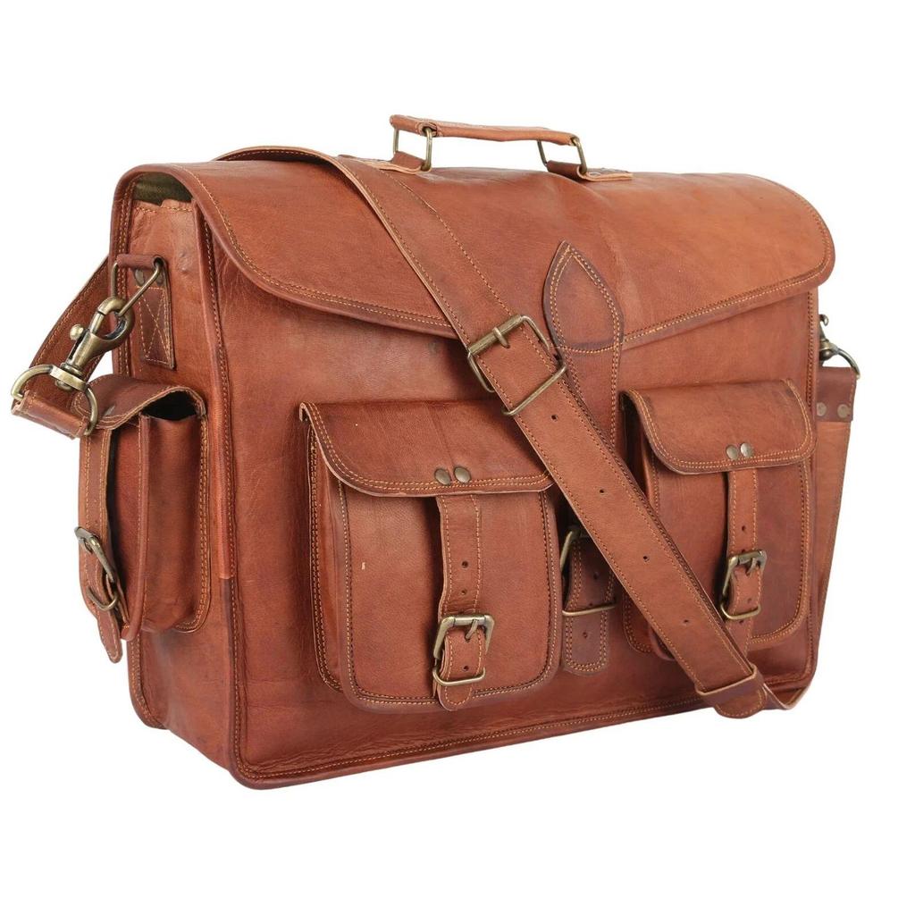 Men's Genuine Briefcase Vintage Leather Functional Messenger Shoulder Laptop Bag