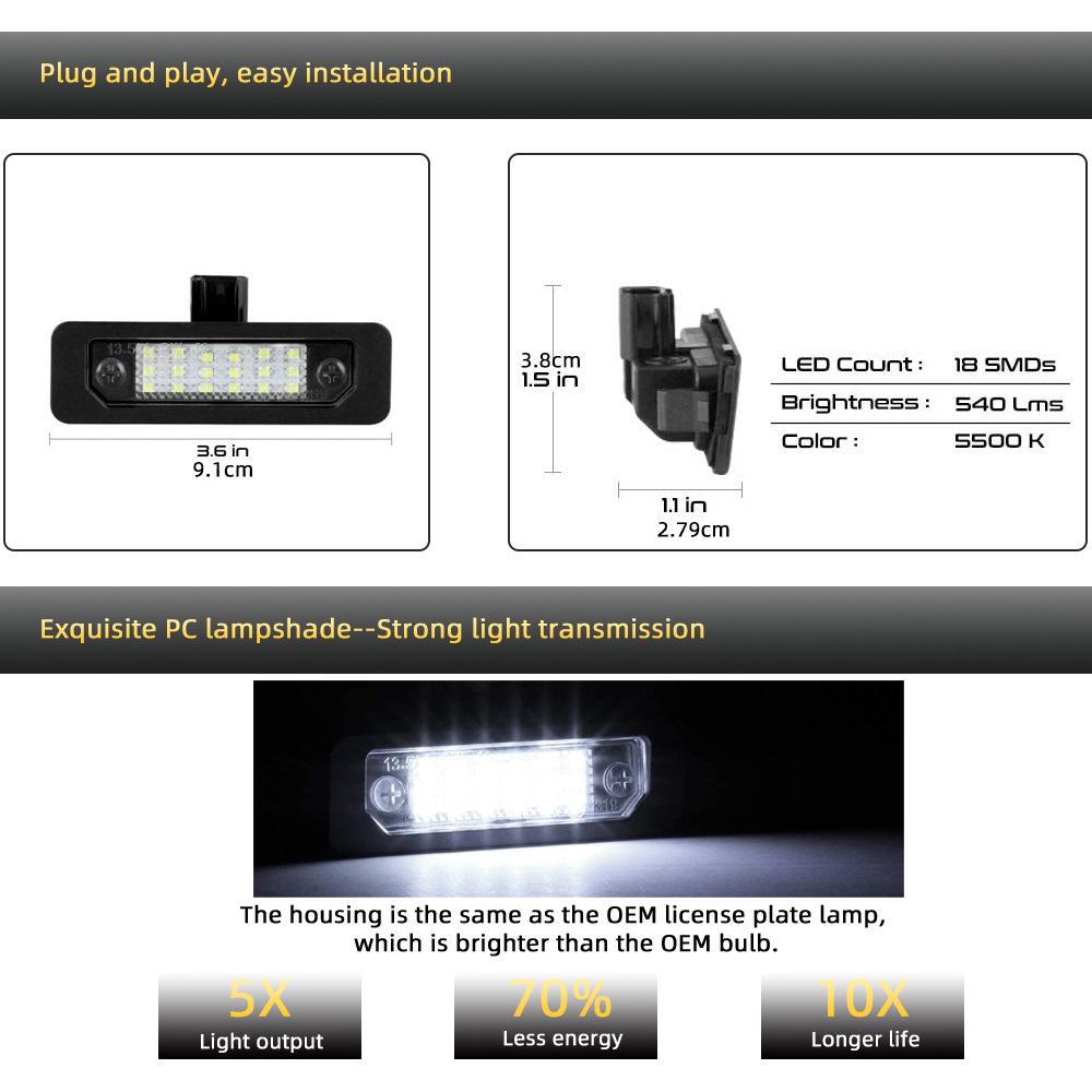 2-Pack 18-LED Black License Plate Lights for Ford Fuxing, Mustang, Focus, Mercury (2006-2015)