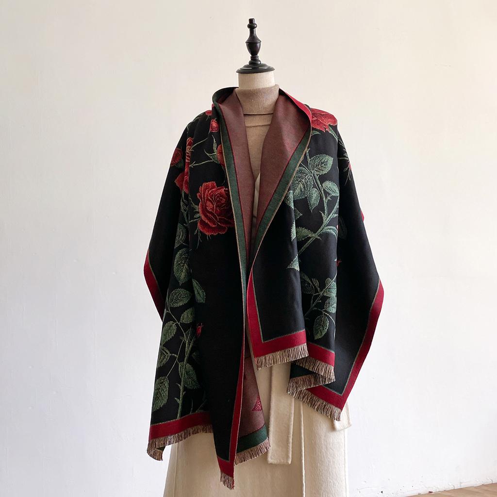 Luxury Winter Flower Imitaion Cashmere Scarves High Quality Women Thicken Wrap Shawl Ladies Warm Pashmina Peacock Besign Scarf