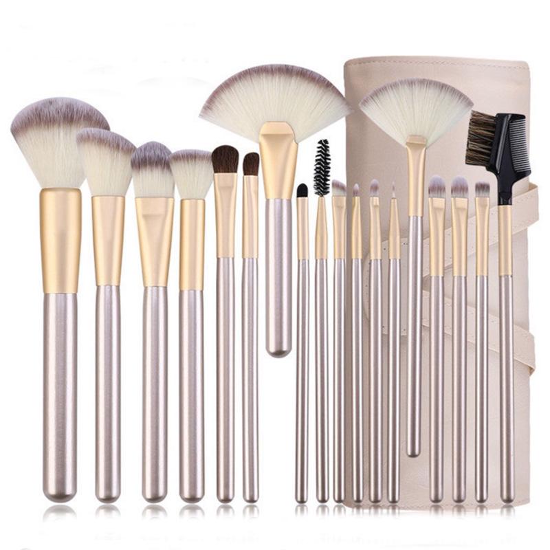 12/18/24-Piece Champagne Makeup Brush Set: Persian Wool Powder Brush, Blush Brush, Horse Hair Eyeshadow Brush