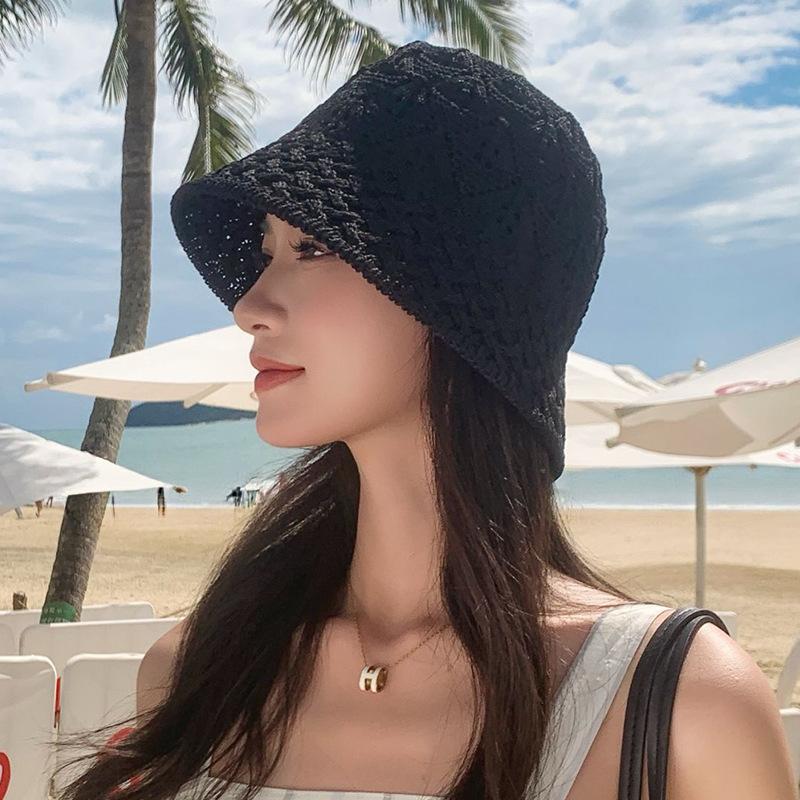 Women Hollow Crochet Bucket Hat Knit Fisherman Cap Lightweight Wide Brim Sun Hat for Summer Beach Outdoor Travel Daily Casual Sun Protection