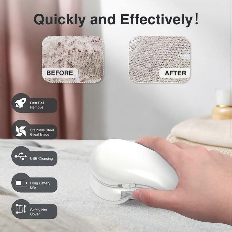 Fusselrasierer, Fusselentferner USB Wiederaufladbar, Tragbarer Knötchenentferner für Kleidung, Leistungsstarker Fusselentferner für Kleidungsstücke/Bettwäsche/Möbel (1StückWeiß)