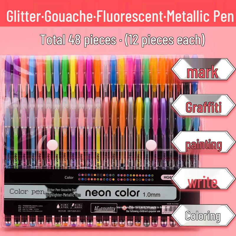 Sparkly Glitter Gel Highlighter Pen Set for Students: 12/48/60 Colors