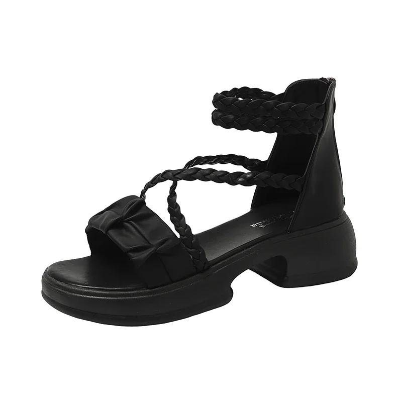 Fashion Women Sandals Platform Weave Summer Heeled Shoes Casual 2025 Designer New Walking Open Toe Shoes Woman Zippers Mujer Sandalias