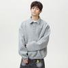 Men S Turn Down Collar Long Sleeve Heavyweight Loose Vintage Pullover Polo Sweatshirt