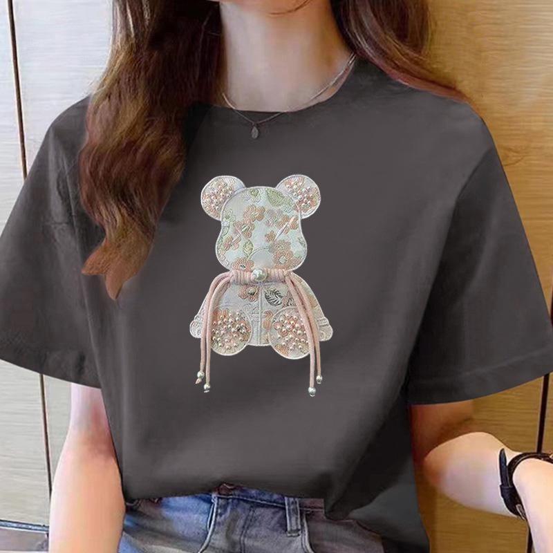 VEZFAA Women's Fashion Casual Summer Spring Short Sleeve O-Neck Blouses & Shirts