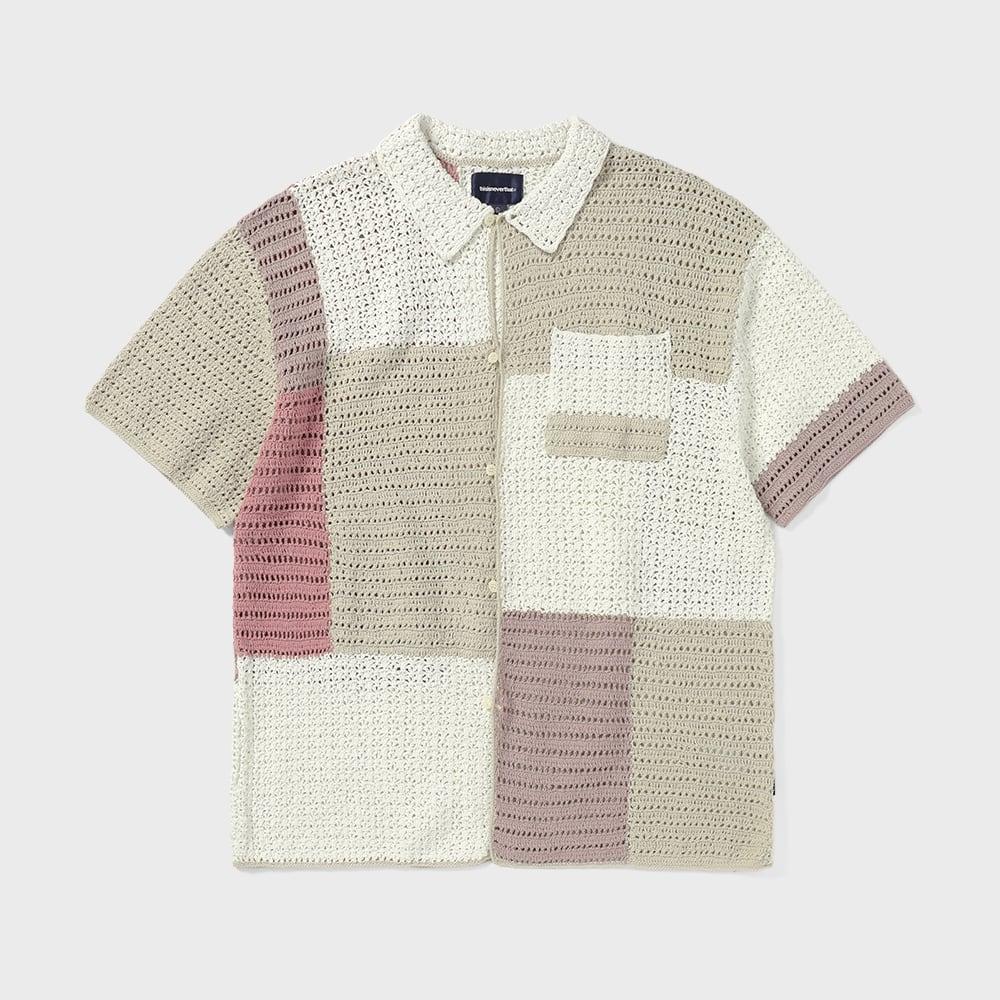 ThIS IS Never That Block Crochet Knit S S Shirt Ivory M