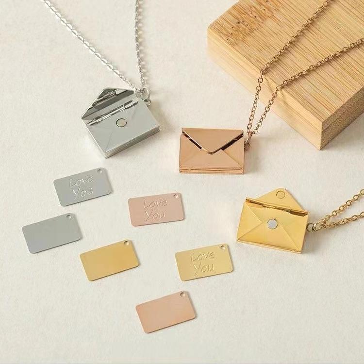 Love Letter Envelope Pendant Couple Necklace - European & American Style, Titanium Steel, Creative Design