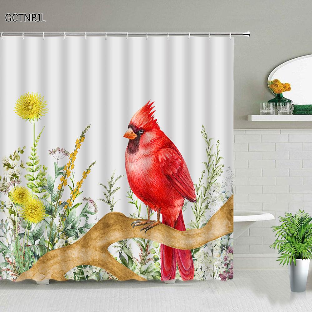 Green Tropical Rainforest Plant Shower Curtains Flower Leaf Leaves Bathroom Decor Waterproof Bath Curtain Polyester Fabric Hooks