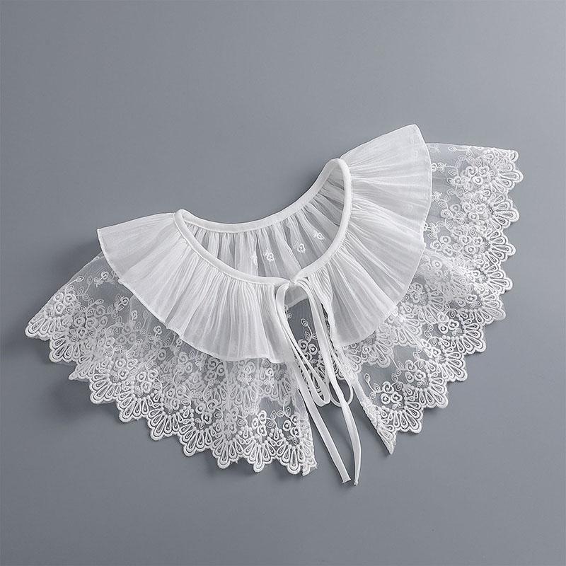 Removable Lace Doll Fake Collar Women Tie Ladies White Shawl Wrap Detachable Embroidered Lapel False Collar Clothes Accessory