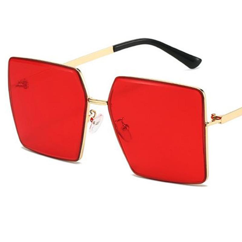 

Fashion Sun Glasses Women Anti-UV Spectacle Oversize Frame Google Personality Square Ornamental Women Alloy Sunglasses as picture красный