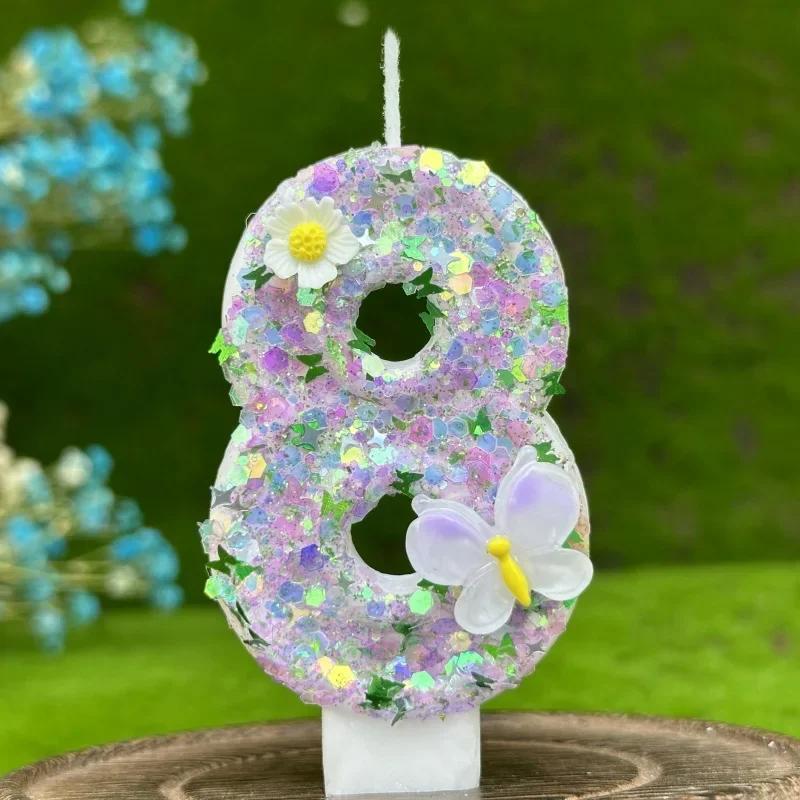 Number Cake Candle Butterflies Flowers Birthday Candle 1 2 3 4 5 6 7 8 9 3D Number Candle Cake Topper Party Cake Birthday Decor