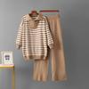 Polo Collar Striped Sweater Set Women Autumn and Winter Foreign Trade Loose European and American Fashion Leisure Knit Two Piece Temu