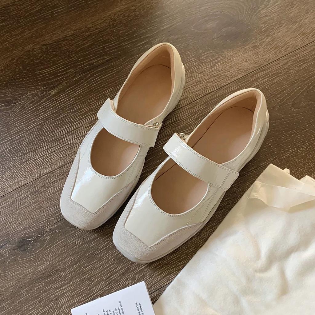 Sheepskin Version~ Velcro Soft Functional Wind Mary Jane Shoes Women's Lazy Leather Platform Single Shoes Loafer Small Leather Shoes