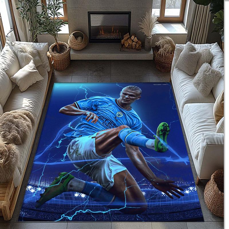 Erling Haaland Printed Flannel Area Rug Non Slip Soft Polyester Floor Carpet Indoor Decor Mat for Bedroom Living Room Sofa