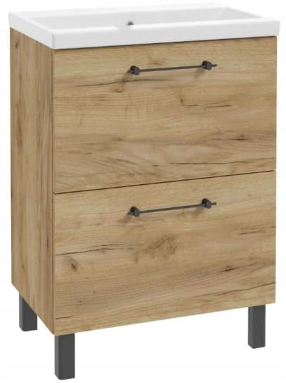 Bathroom cabinet with sink and 2 drawers 60x80cm Standing Oak Craft Cassandra