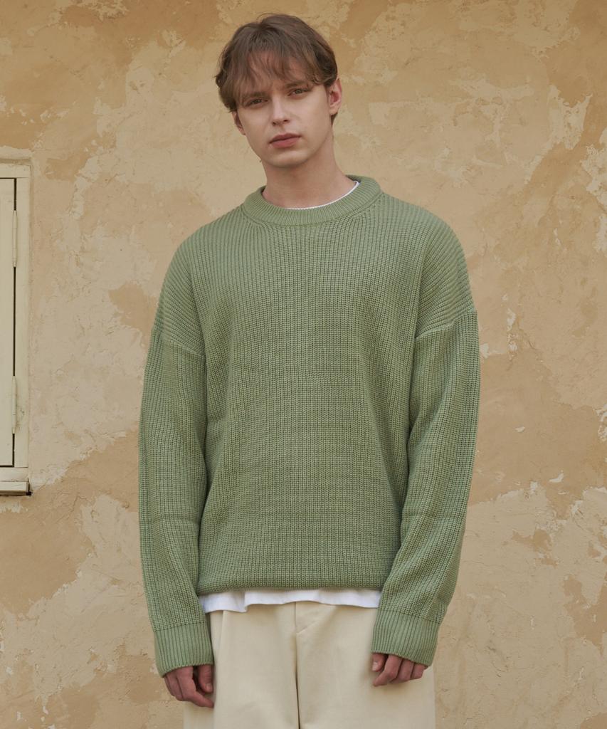 ESN Punched Round Neck Oversized Knit Olive