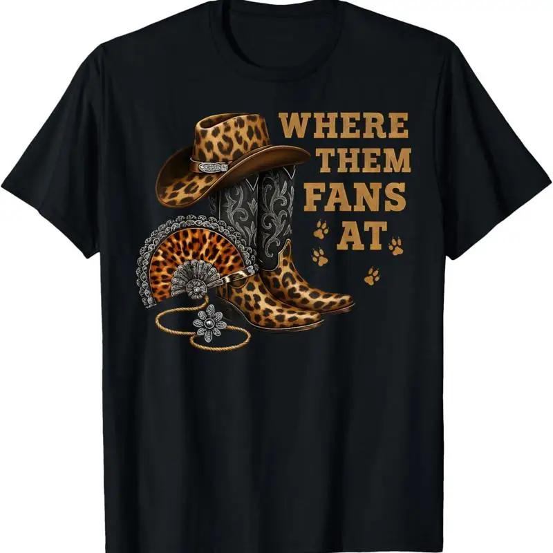 Where Them Fans At Leopard Cowgirl Boots And Hat Western T Shirt S разноцветный