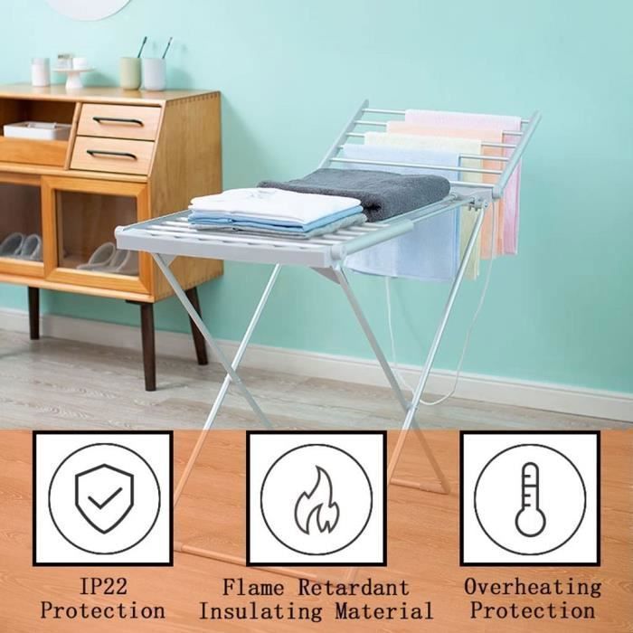 Sèche-Linge Chauffant électrique, 20 Barres ailéesSéchoir Chauffant Portable Pliable, sèche-Serviettes sur Pied pour Un A657