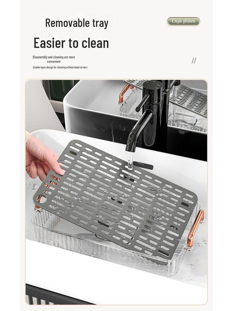 Rectangular Double-Layer Tea Tray for Living Room - Luxury Table with Cup Holder and Drainage