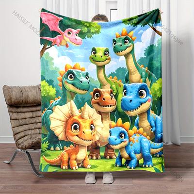 Multiple Sizes Cartoon Dinosaurs In Forest Blanket Suitable for Home Bedroom Sofa Travel Camping Blanket Various Sizes for Gifts
