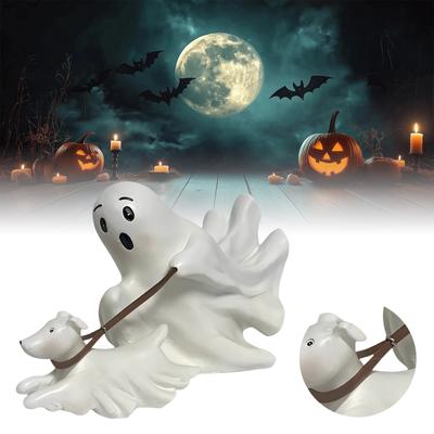 Halloween Ghost Walking Dog Statue Spooky Ghosts Figurine Ghost Dog Resin Figurine for Halloween Party