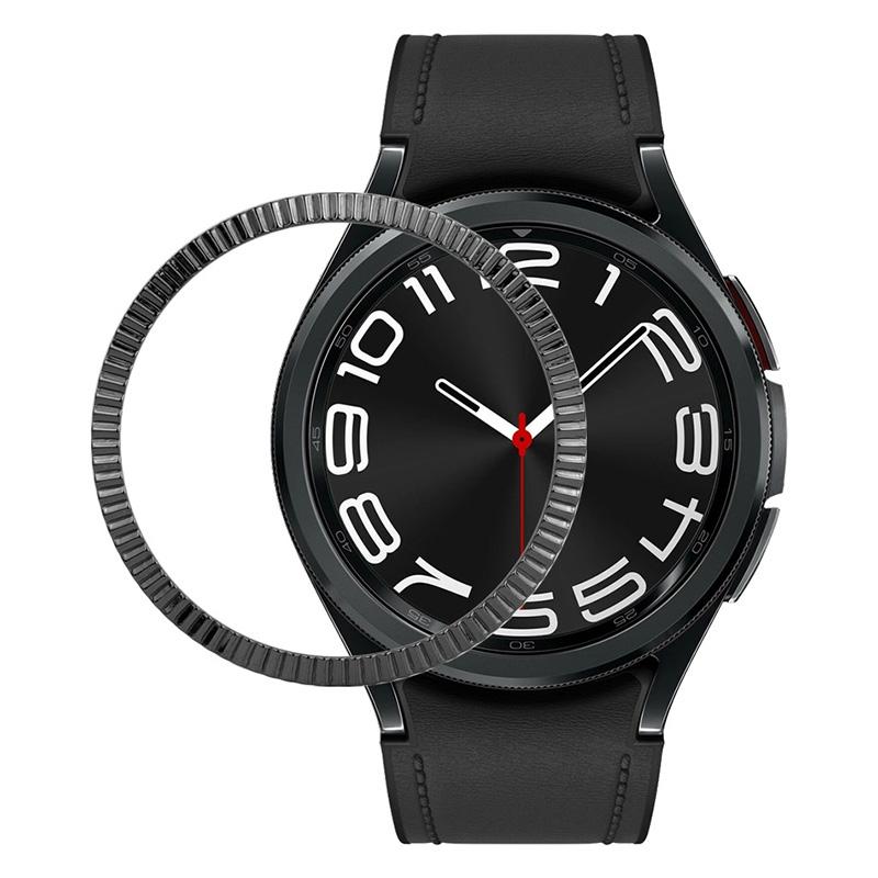 

For Samsung Galaxy Watch6 Classic 47mm Bezel Ring Zinc Alloy Wave Pattern Bezel Adhesive Frame Cover A