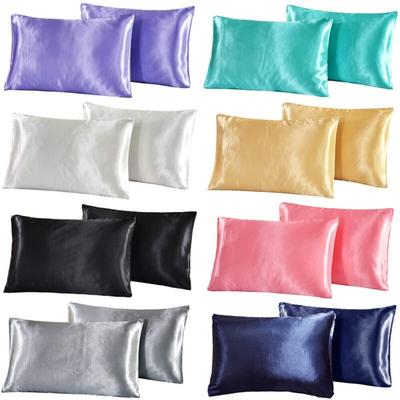 2Pcs Silk Satin Pillow Case Bedding Pillowcase Smooth Home with Envelope Closure Twin/Queen/King Size