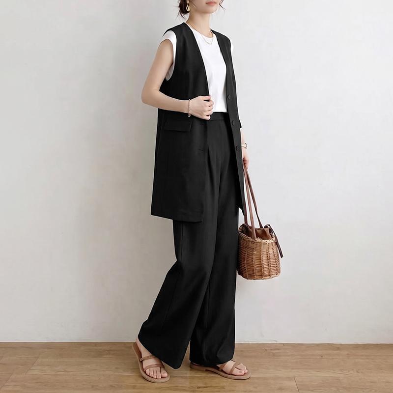 ZANZEA Women Sleeveless Long Vest and Long Pants Casual Two Piece Suit Sets