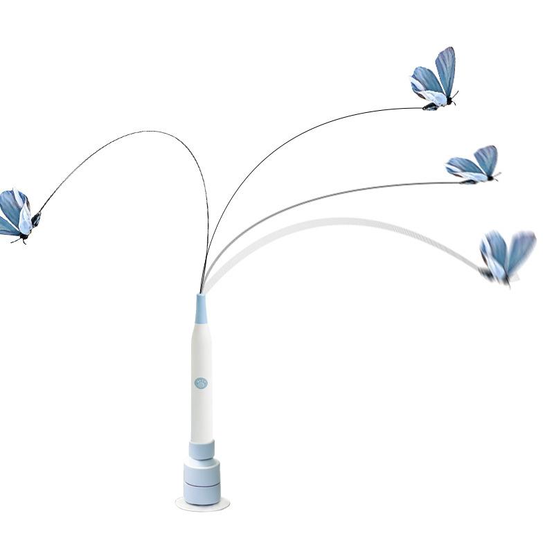80cm Long Flexible Electric Butterfly Cat Wand, Auto Rotating Cat Teaser Toy, Boredom Relief Interactive Cat Play Toy