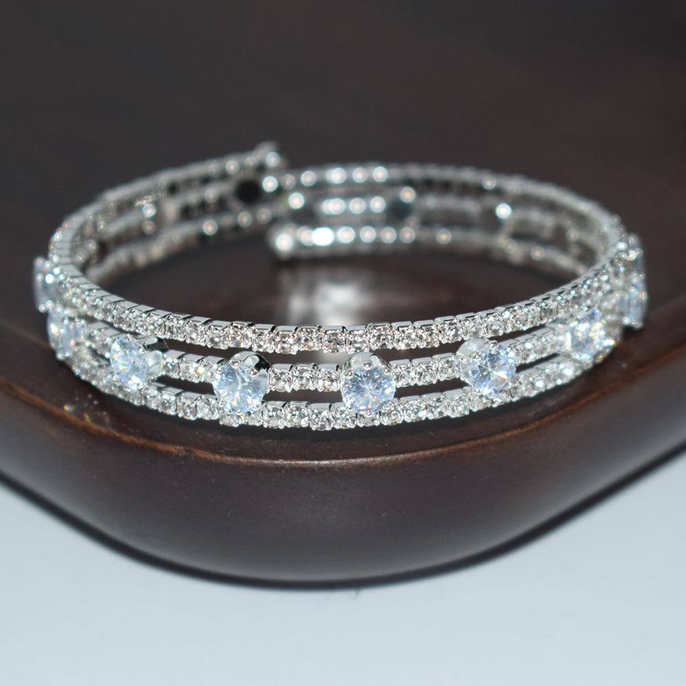 Factory Bridal 3-Layer Pearl Rhinestone Zircon Winding Open-Ended Bracelet Gold and Silver Color for Women