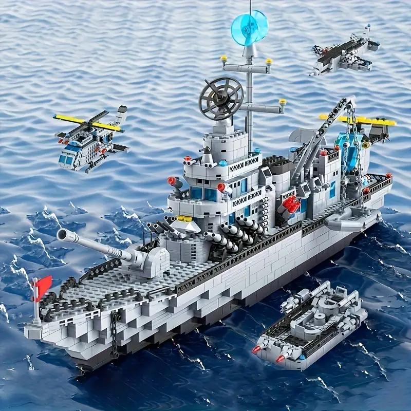 Τεράστιο μέγεθος 1560PCS Πολεμικό πλοίο του Ναυτικού Μοντέλο πλοίου Στρατού Πολεμικό πλοίο 6 σε 1 συνδυασμός πολλαπλών σχημάτων δομικά στοιχεία για να κατασκευαστεί ένα σετ παιχνιδιών για αγόρια