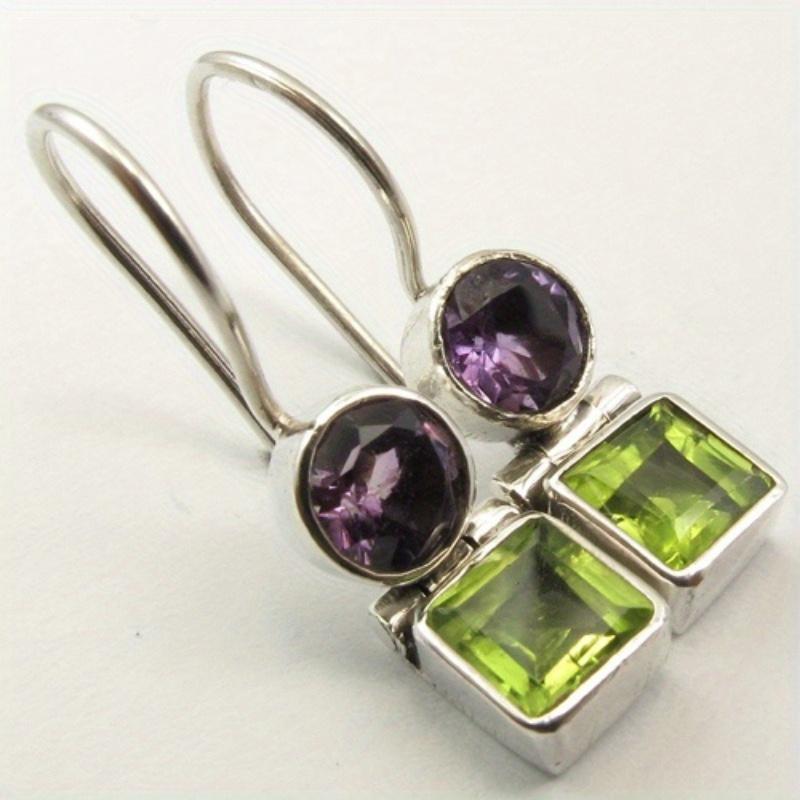 Pendientes Colgantes de Circonita Sintética Morado Verde Brillante para Mujer Exquisitos Elegantes Joyería Colgante para Banquete Boda Regalos