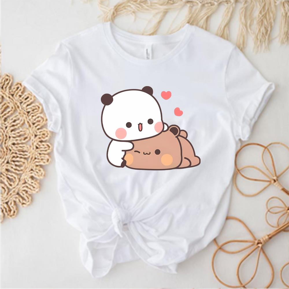 Panda Bear Hug Bubu Dudu Classic Unisex Crewneck T-shirt Cutest Kawaii T-shirt Gift for Girlfriend Cute Short Sleeve Tee