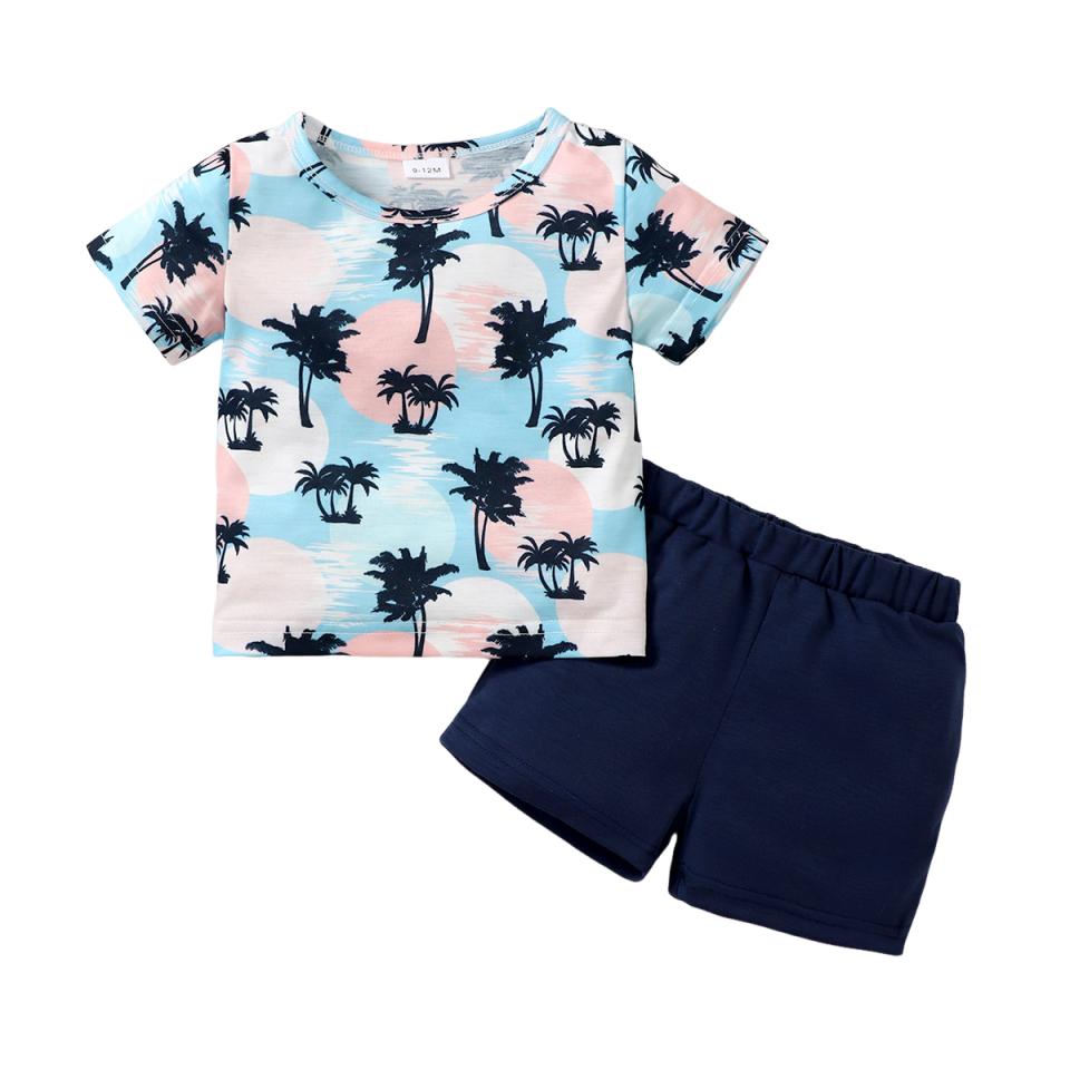 Baby Boys Fashion SummerPalm Tree Print Short Sleeve T-Shirt & Shorts 2PCS Summer Outfit for 0-3Y Toddler Newborn Beachwear