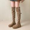 Women's 2025 Aut/Win Thick-Soled Over-the-Knee Foldable Knight Boots - Chunky Heel In Black/Khaki